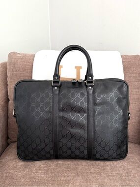 Gucci authentic black monogram imprime coated canvas unisex laptop bag